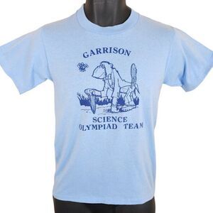 Vintage Science Olympiad T Shirt Mens Size XS Blue 80s Garrison STEM Made In USA